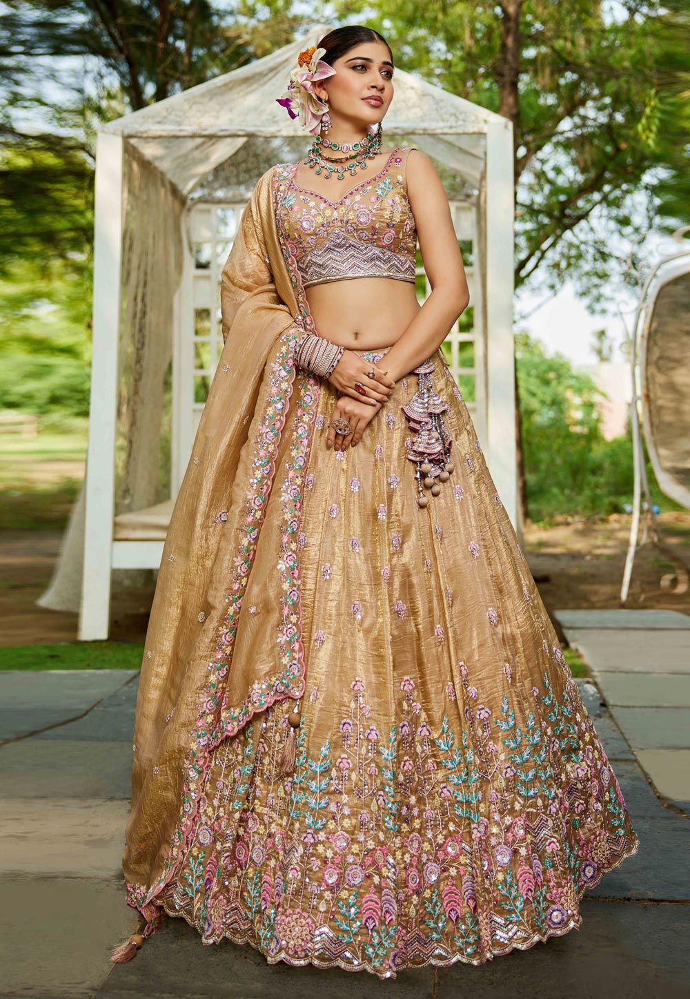 Brown Tissue Wedding Lehenga Choli 311162