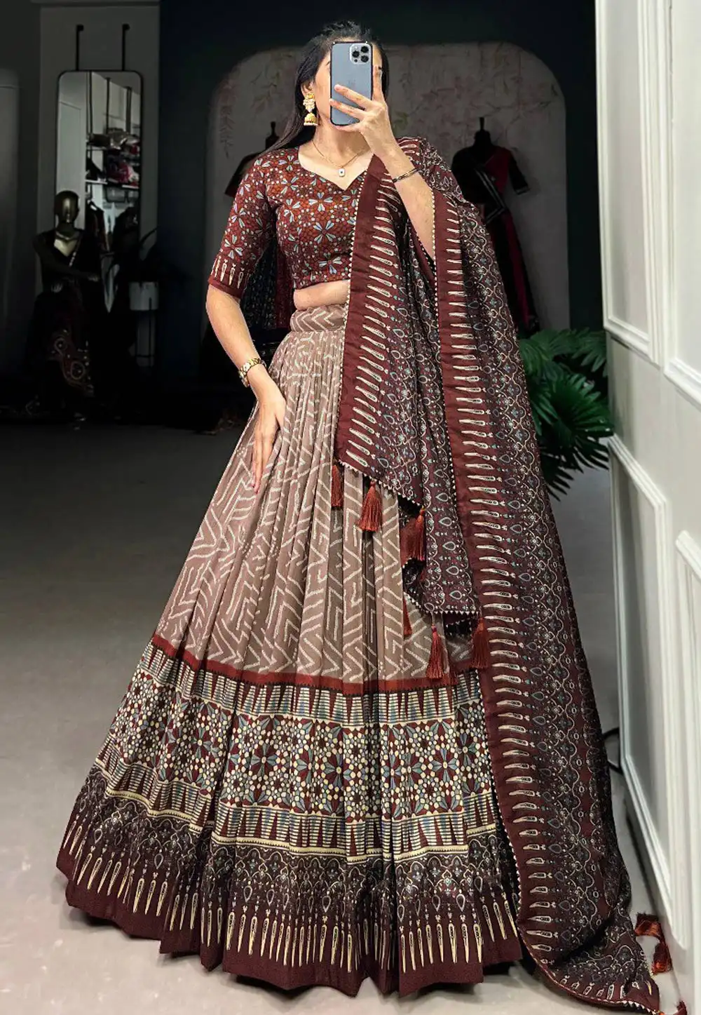 Brown Tussar Silk Lehenga Choli 293317