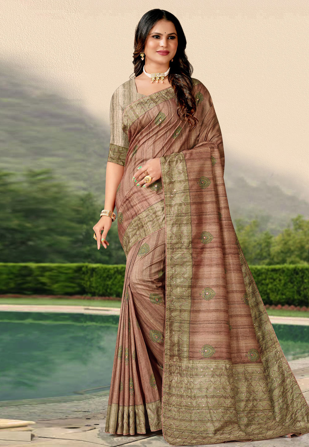 Brown Tussar Silk Saree With Blouse 278997