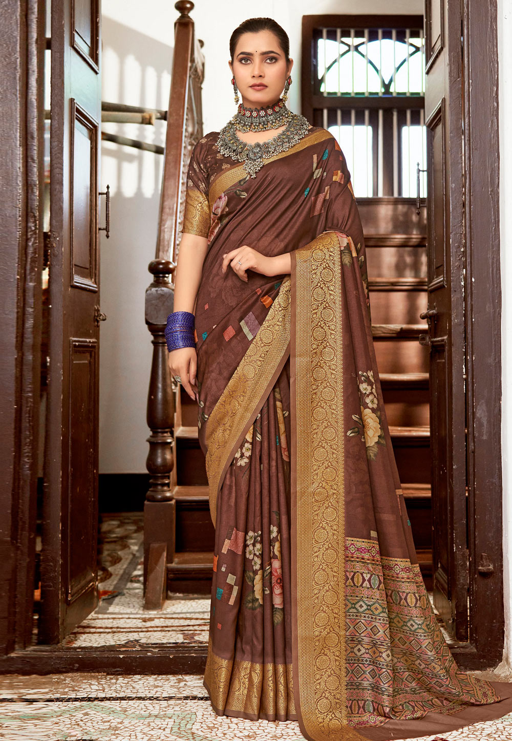 Brown Tussar Silk Saree With Blouse 282815