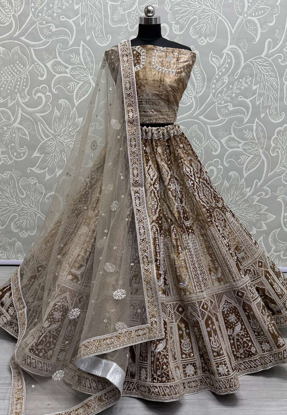 Brown Velvet Wedding Lehenga Choli 287221