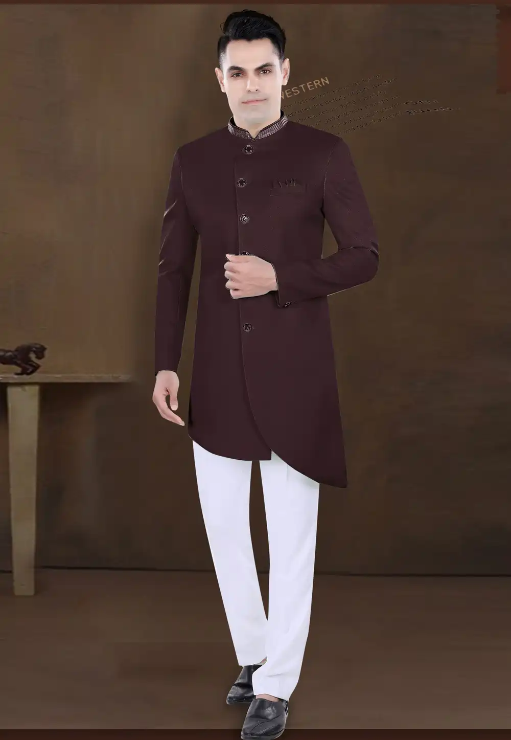 Brown Viscose Indo Western Sherwani 292241