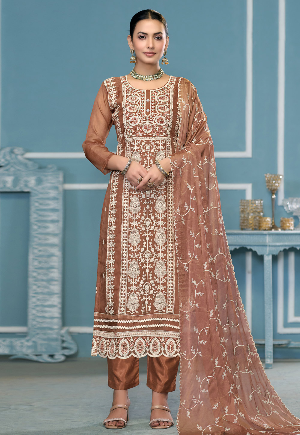 Brown Viscose Pant Style Suit 306833