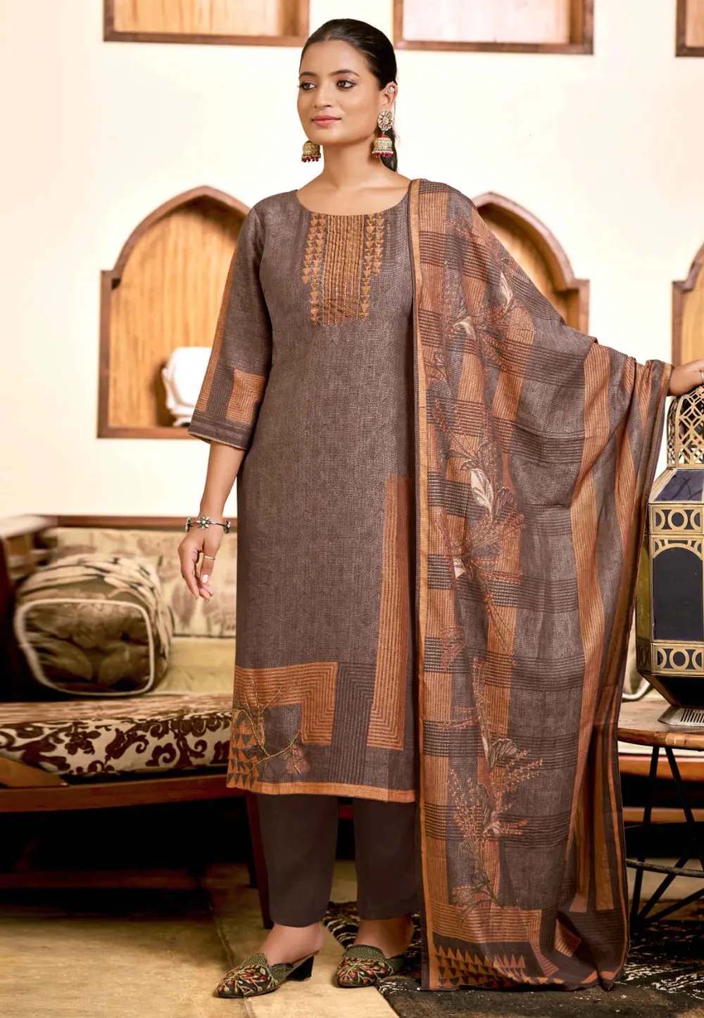 Brown Viscose Readymade Pakistani Suit 297769