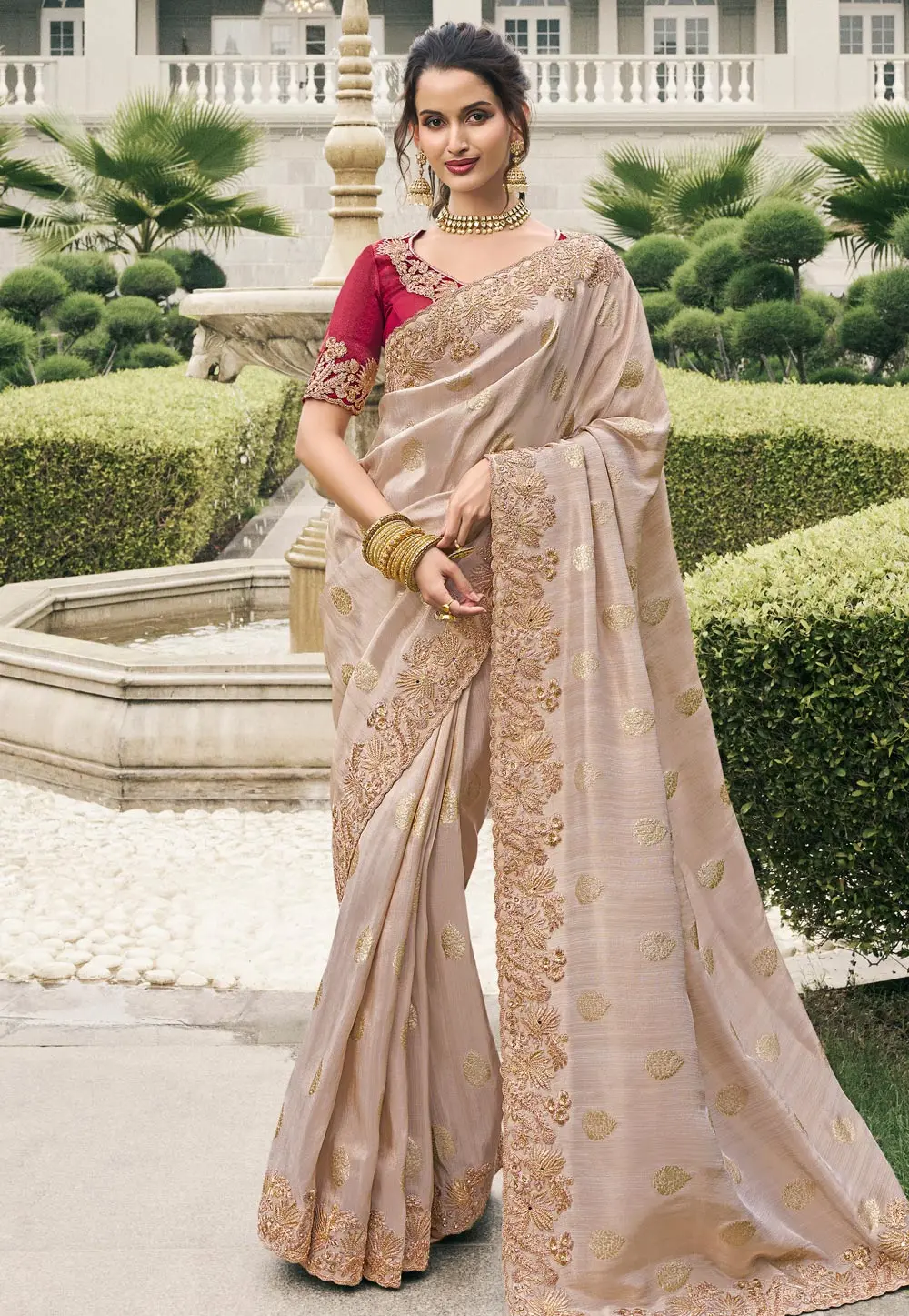 Brown Viscose Saree With Blouse 298197