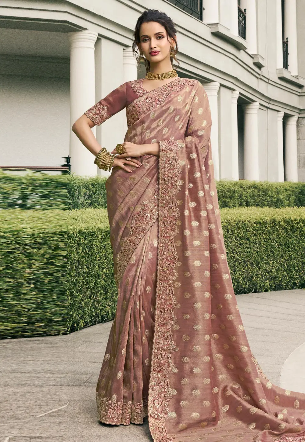 Brown Viscose Saree With Blouse 298201