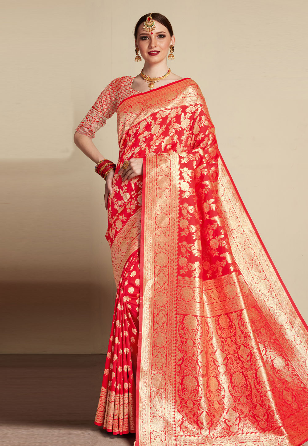 Red Banarasi Silk Festival Wear Saree 203161