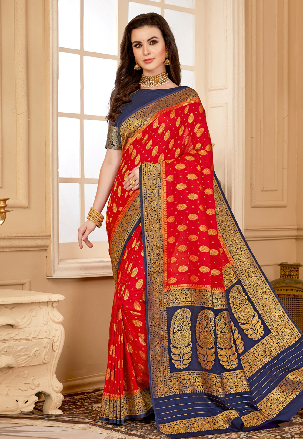 Red Georgette Saree With Blouse 259193