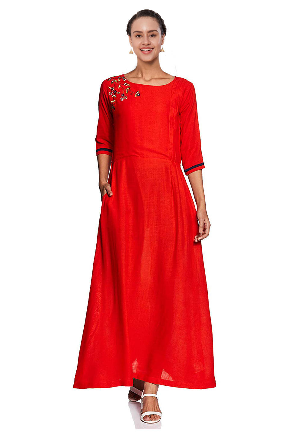 Red Cotton Readymade Gown 198533