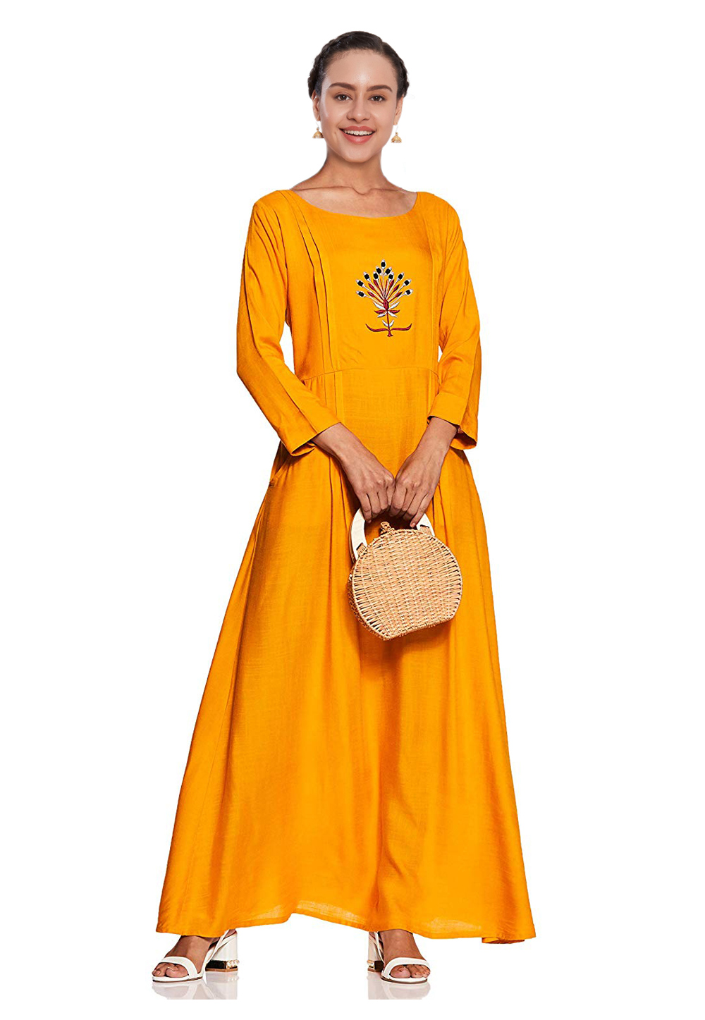 Yellow Cotton Readymade Gown 198534