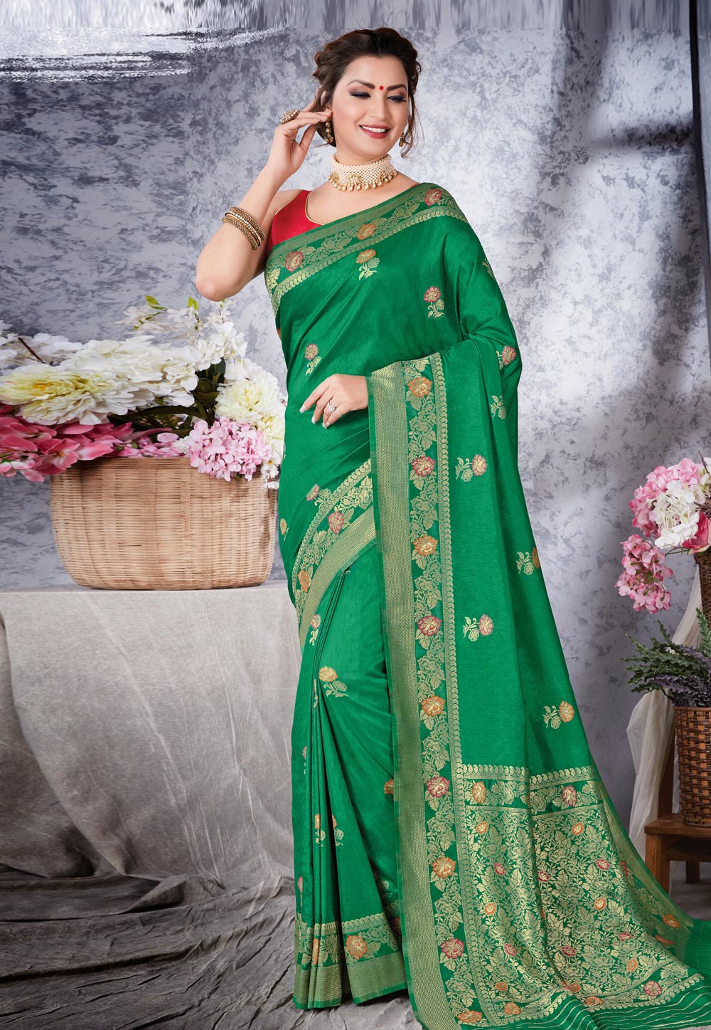 Green Art Silk Saree With Blouse 217344