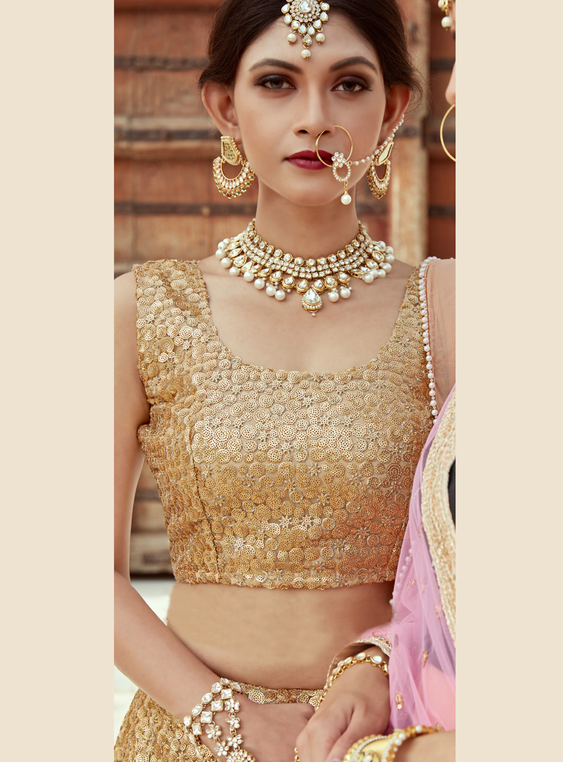 Net Saree Blouse In Gold Color 153BL13