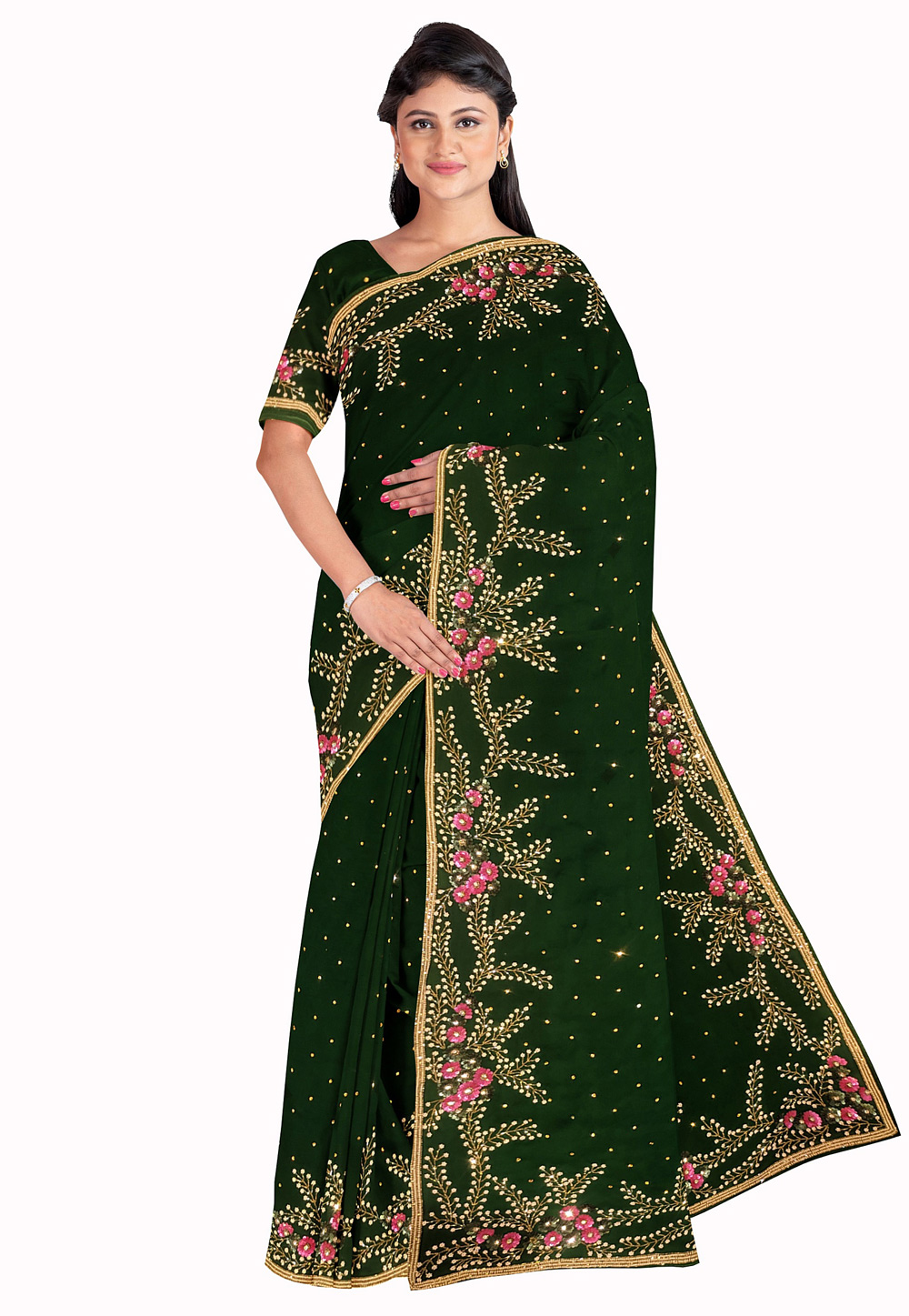 Green Georgette Saree With Blouse 205644