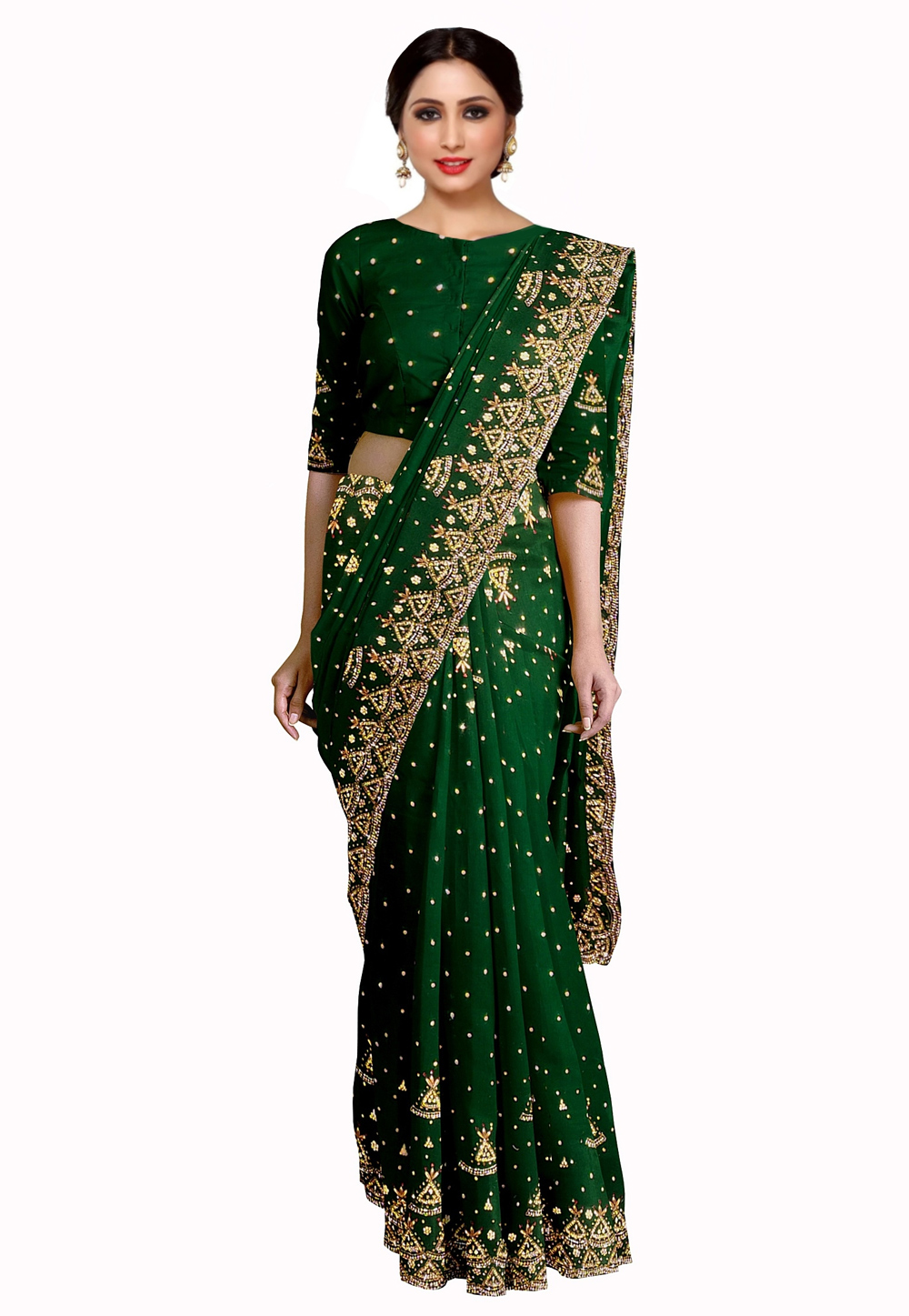 Green Georgette Saree With Blouse 205650