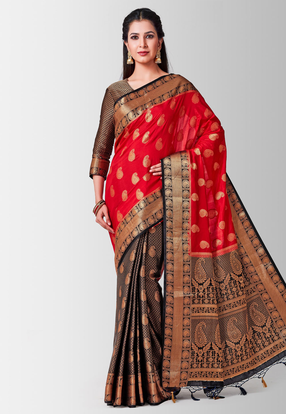 Red Kanjivaram Silk Half and Half Saree 186000