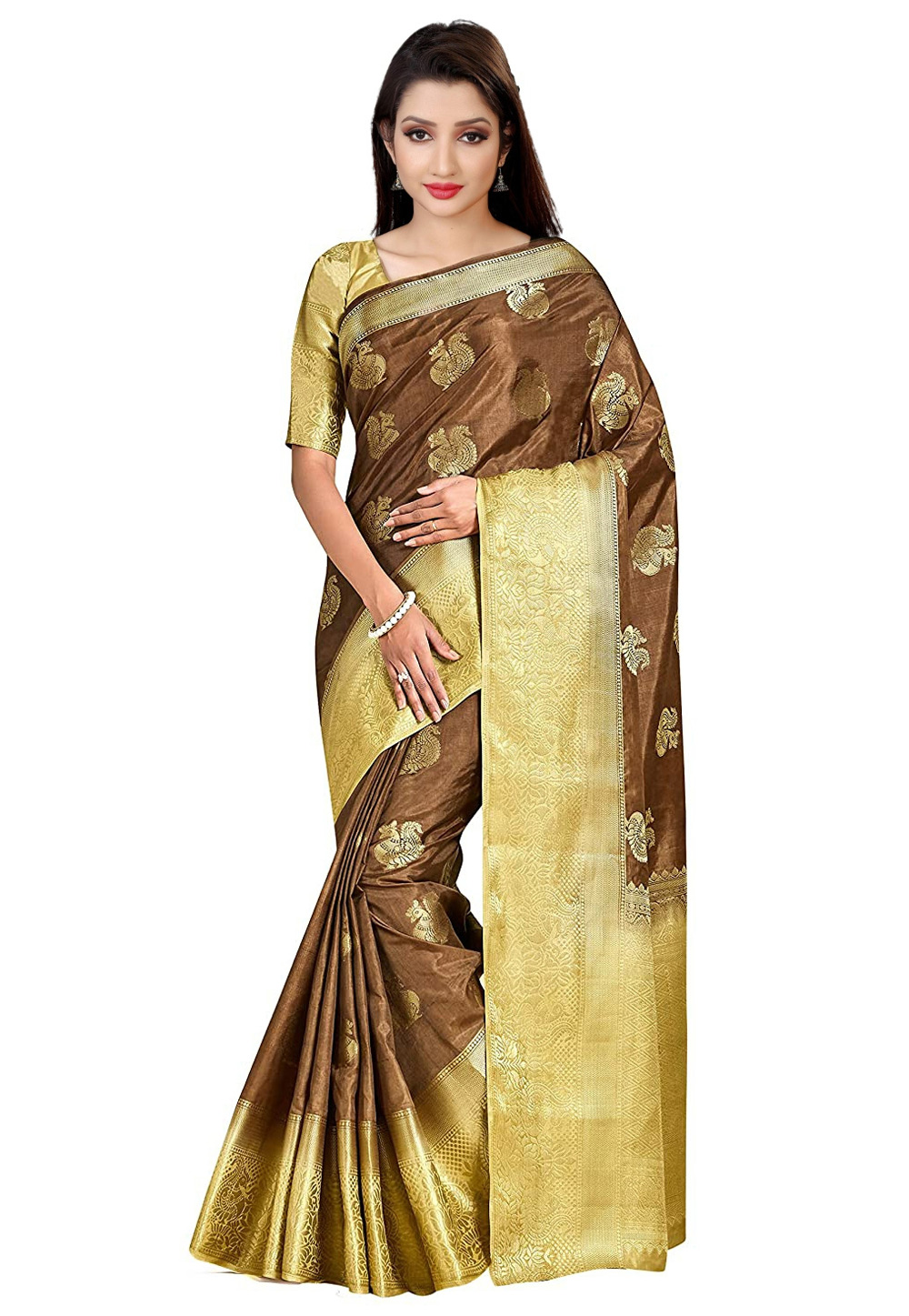 Brown Kanjivaram Silk Festival Wear Saree 201459