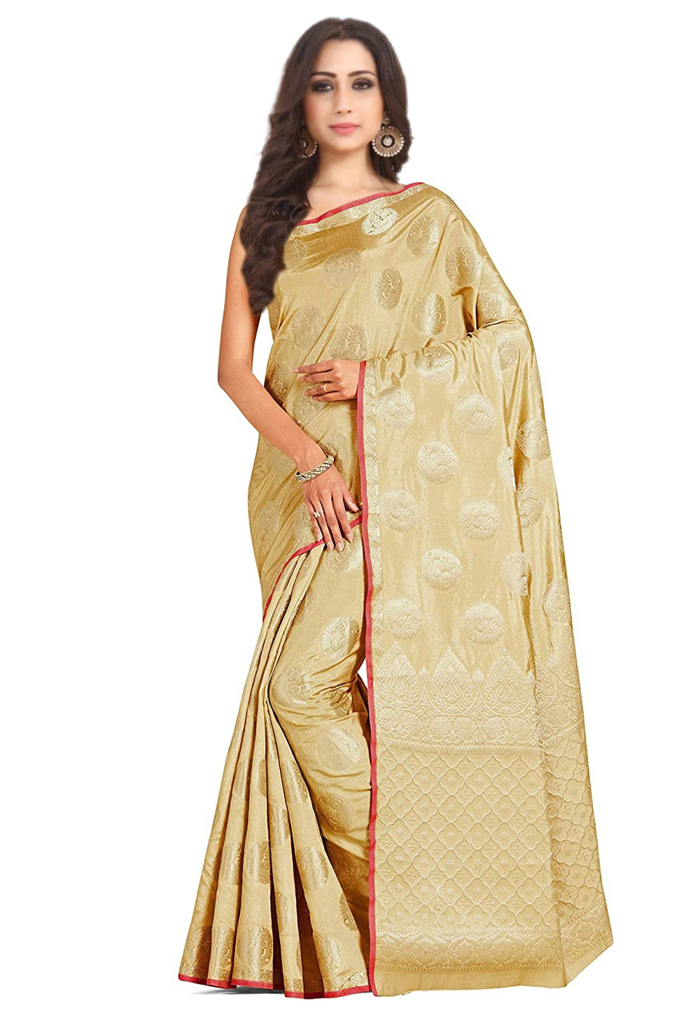 Beige Kanjipuram Silk Saree With Blouse 201474