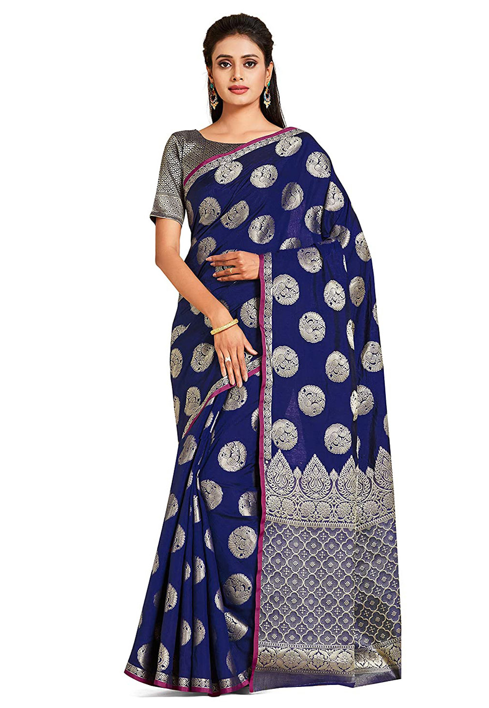 Navy Blue Kanjivaram Silk Saree With Blouse 201476