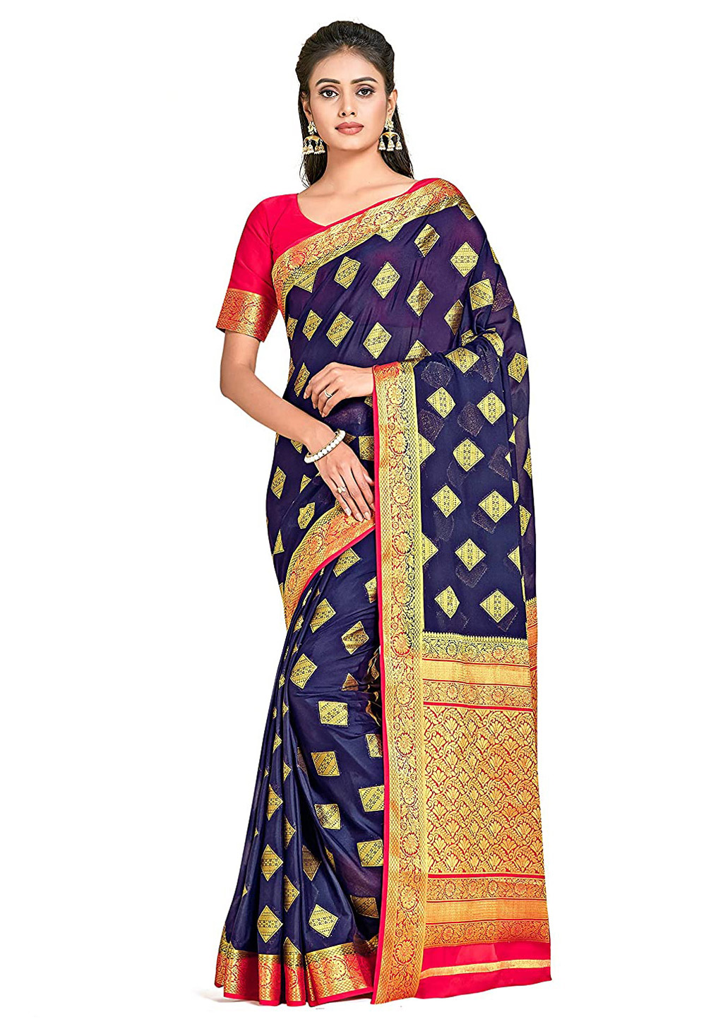 Navy Blue Crepe Saree With Blouse 201478