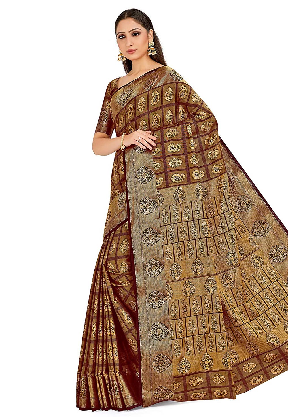 Brown Kanjipuram Silk Saree With Blouse 201488