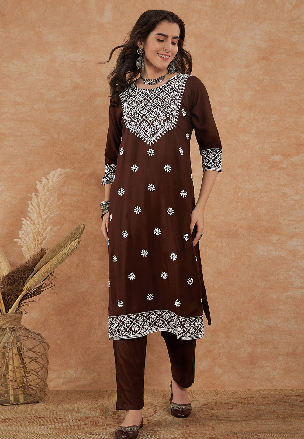 Brown Rayon Kurta Set With Pent 271017