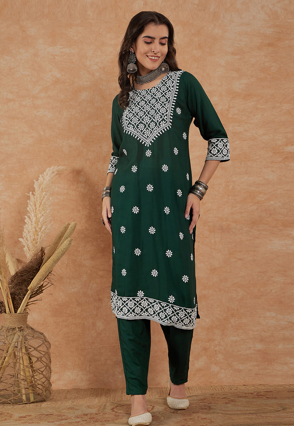 Green Rayon Kurta Set With Pent 271018