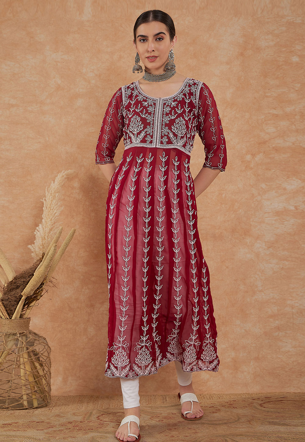 Red Georgette Long Tunic 271022