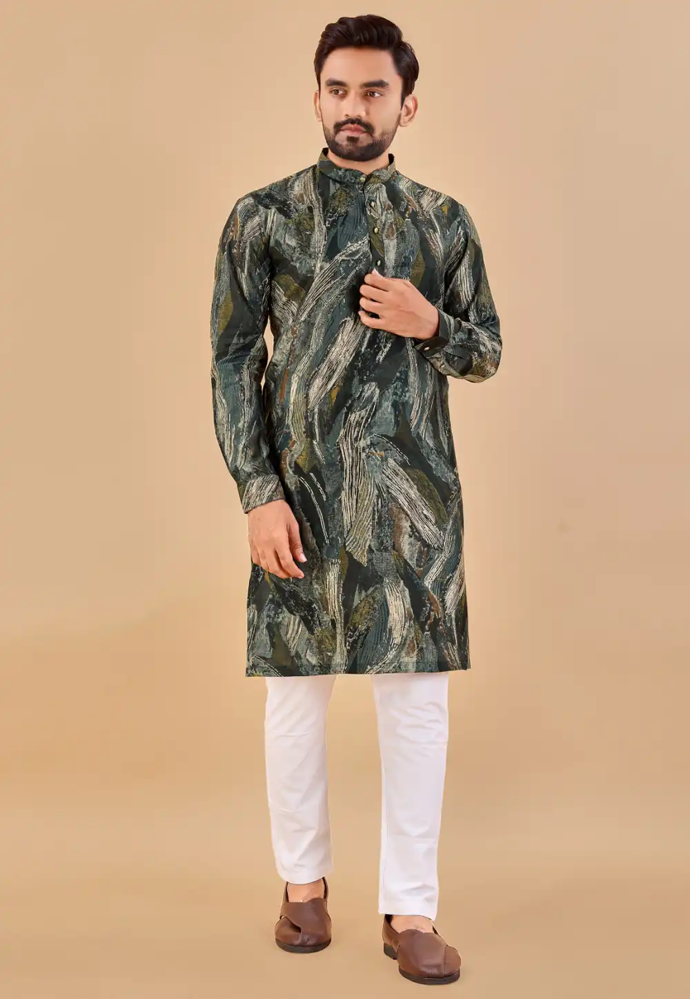 Camo Green Cotton Kurta Pajama 290112