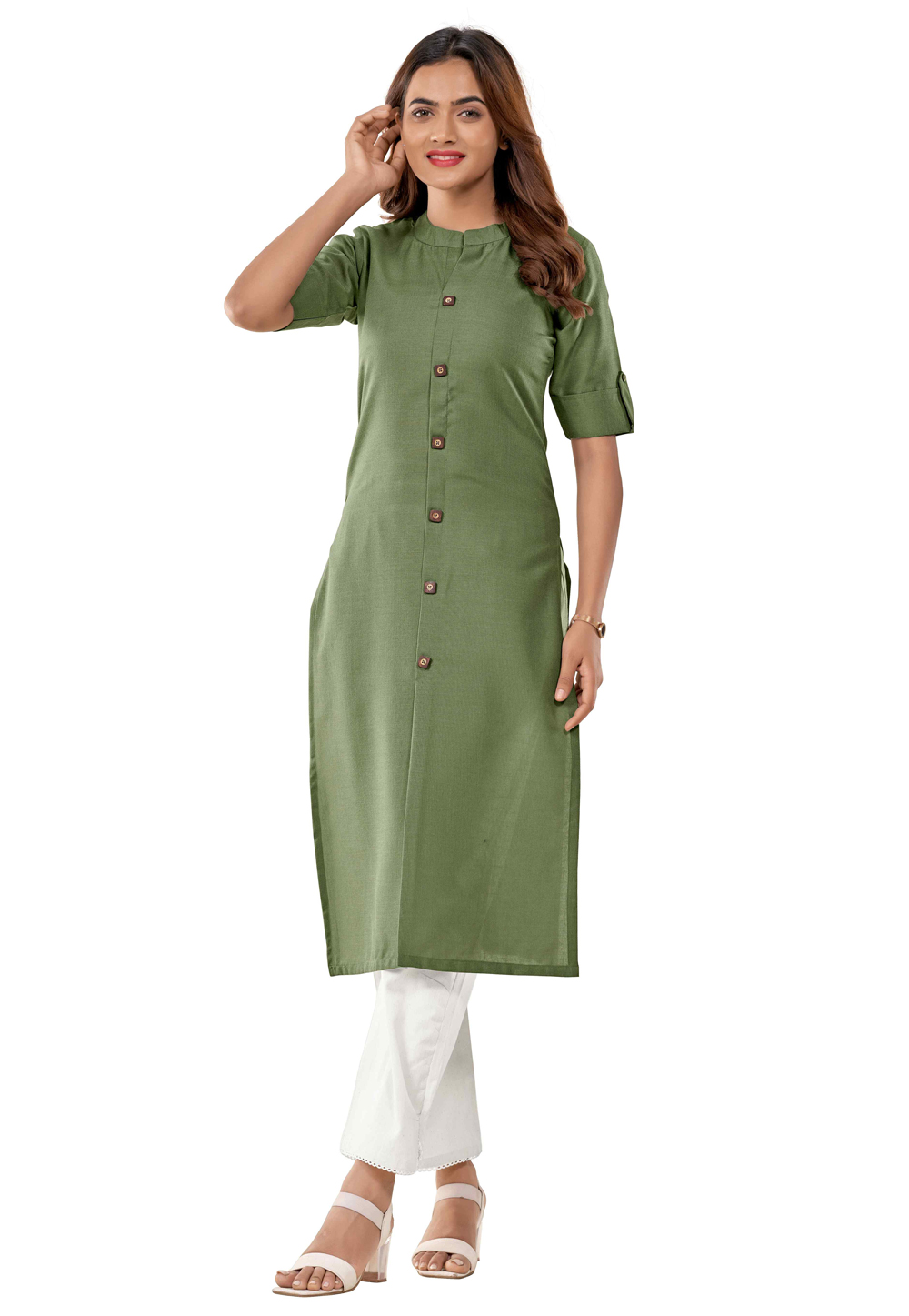 Camo Green Cotton Kurti 286902