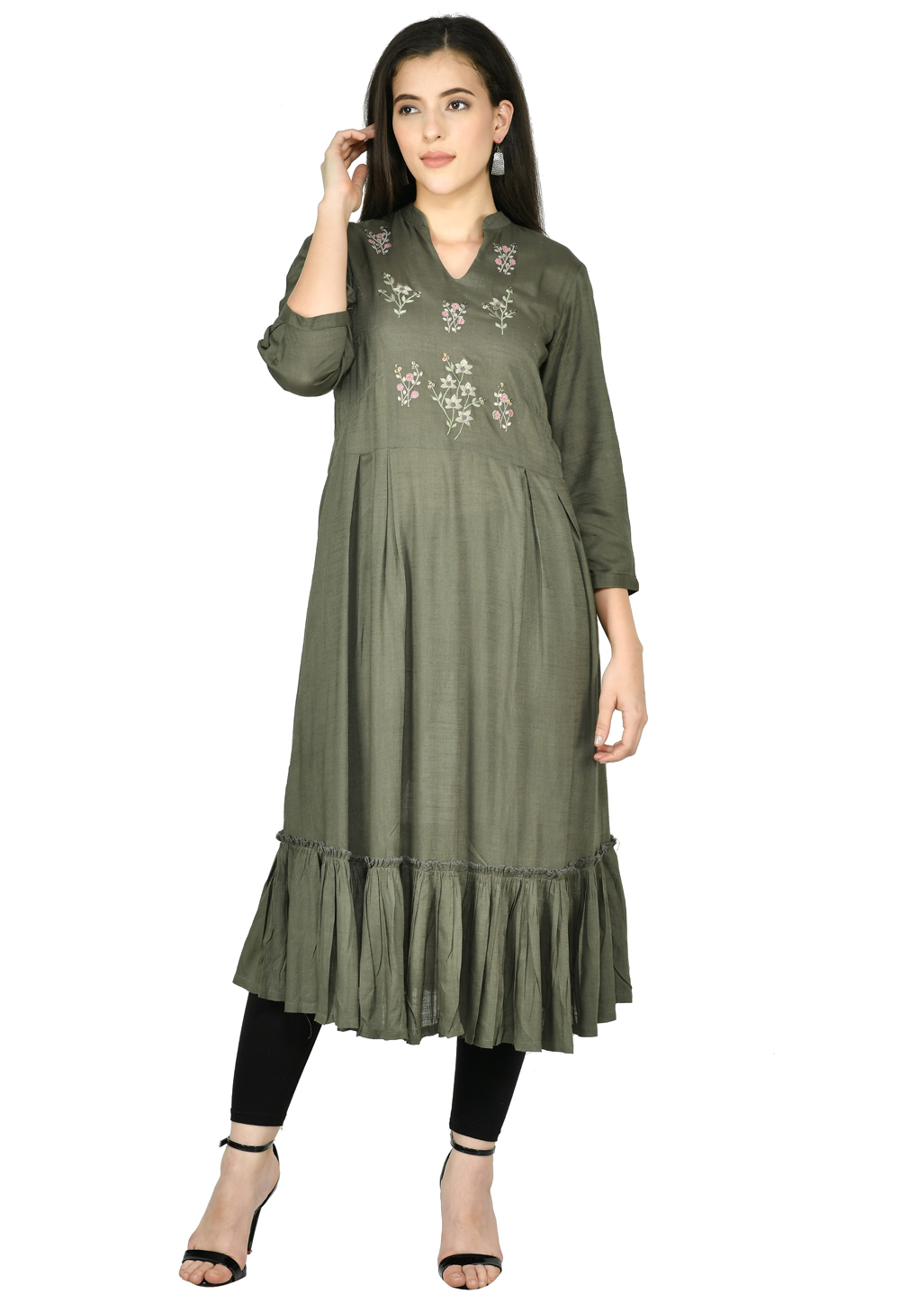 Camo Green Cotton Rayon Long Tunic 305461