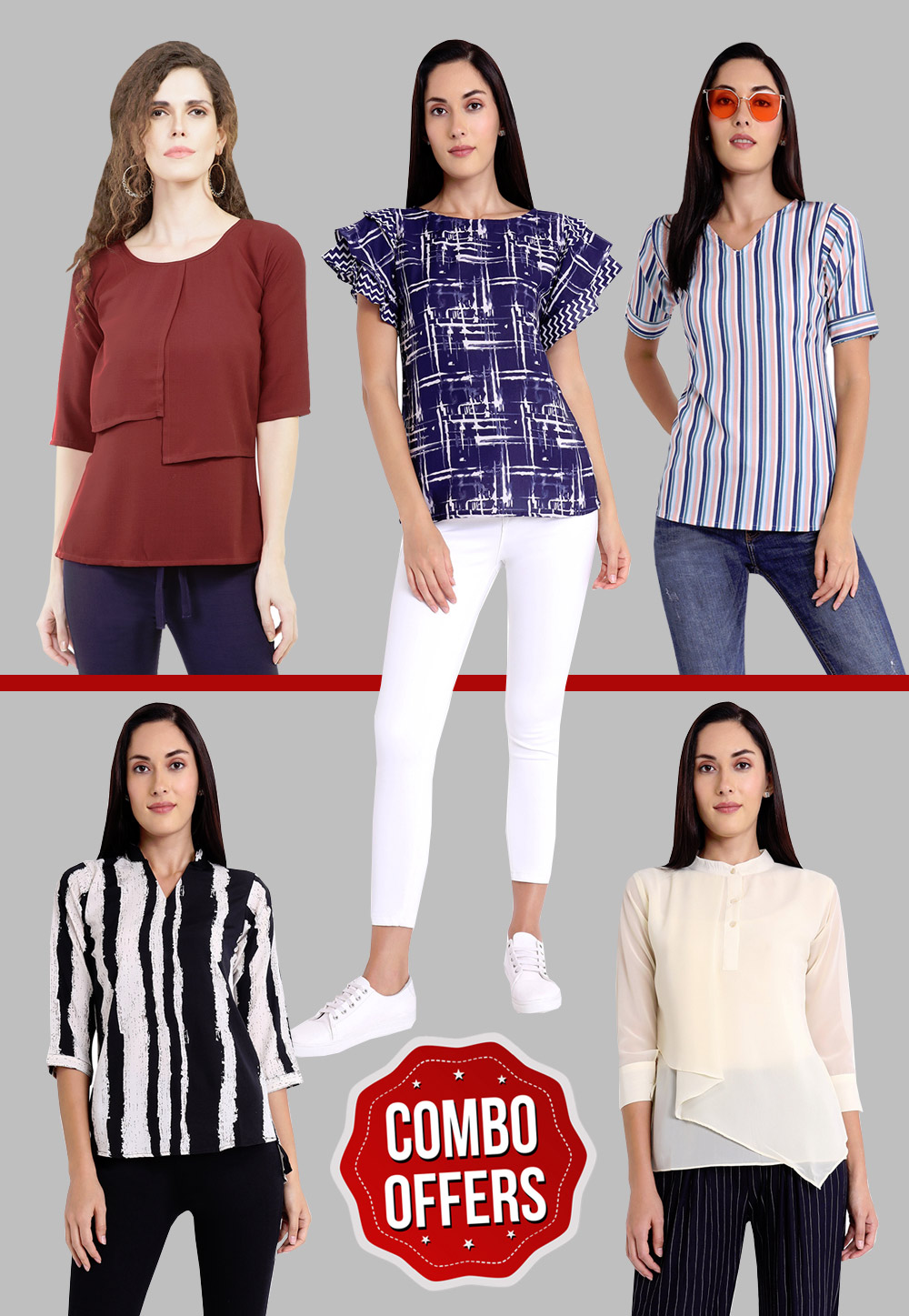 Combo Casual Top For Women-PACK OF 5