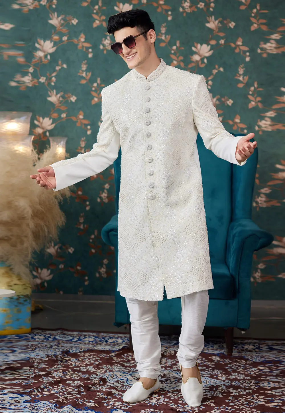 Cream Art Silk Achkan Style Sherwani 299199