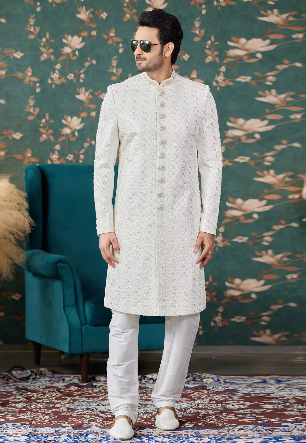 Cream Art Silk Achkan Style Sherwani 299201