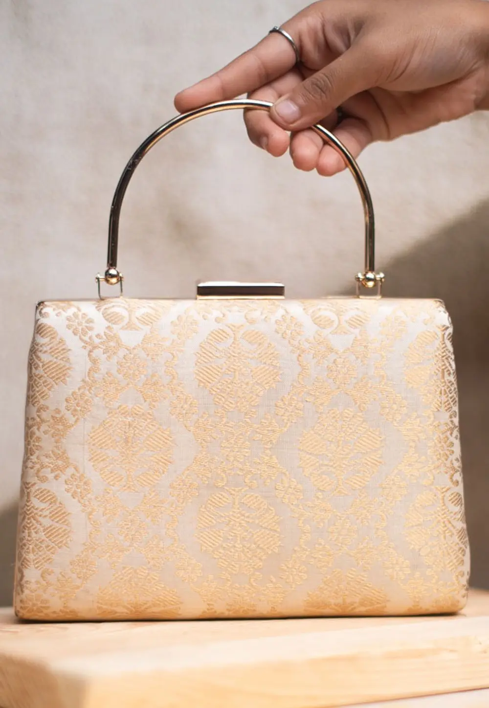 Cream Art Silk Clutch 298983