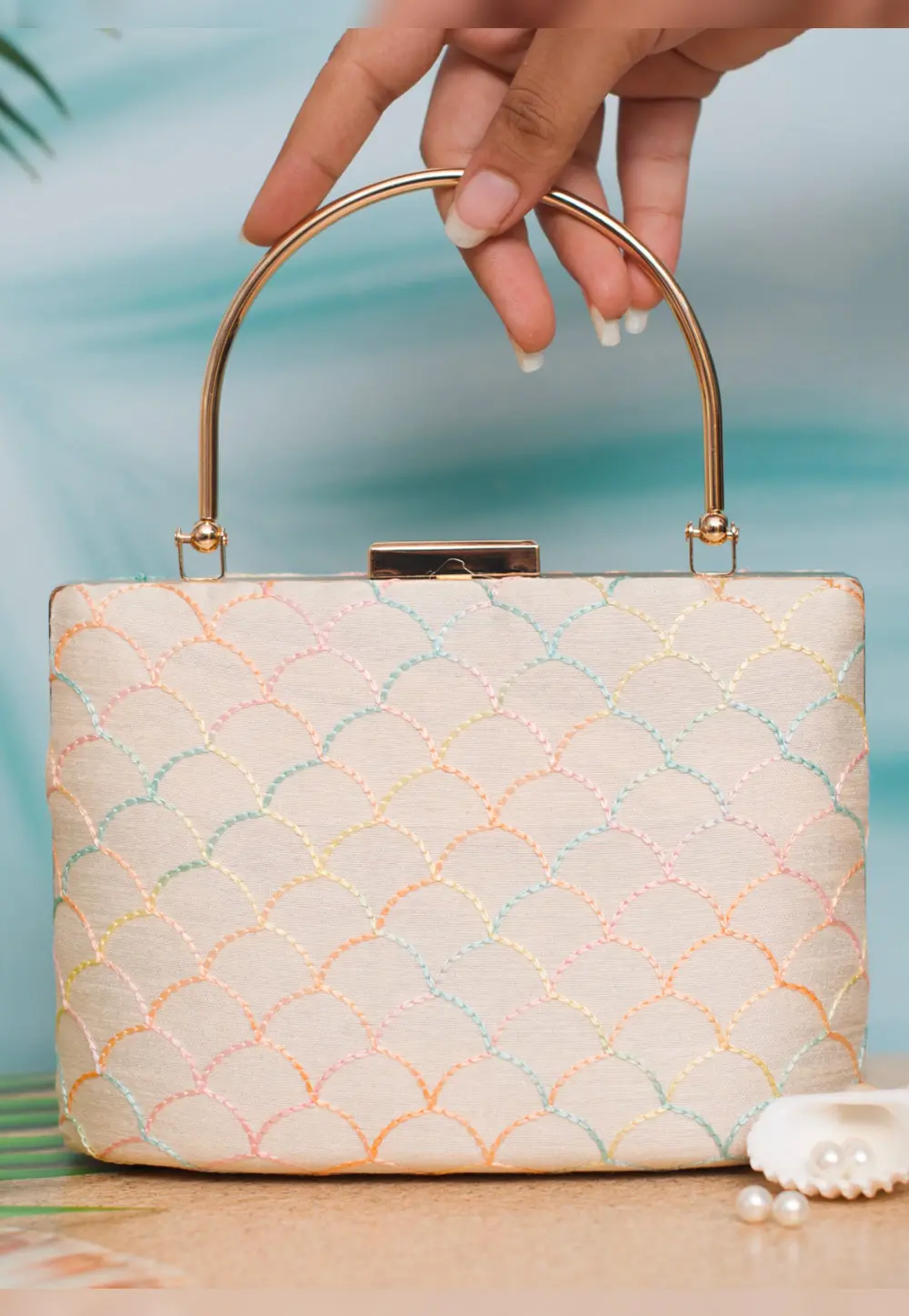 Cream Art Silk Clutch 299170