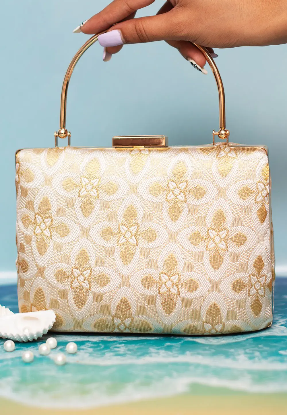 Cream Art Silk Clutch 299340