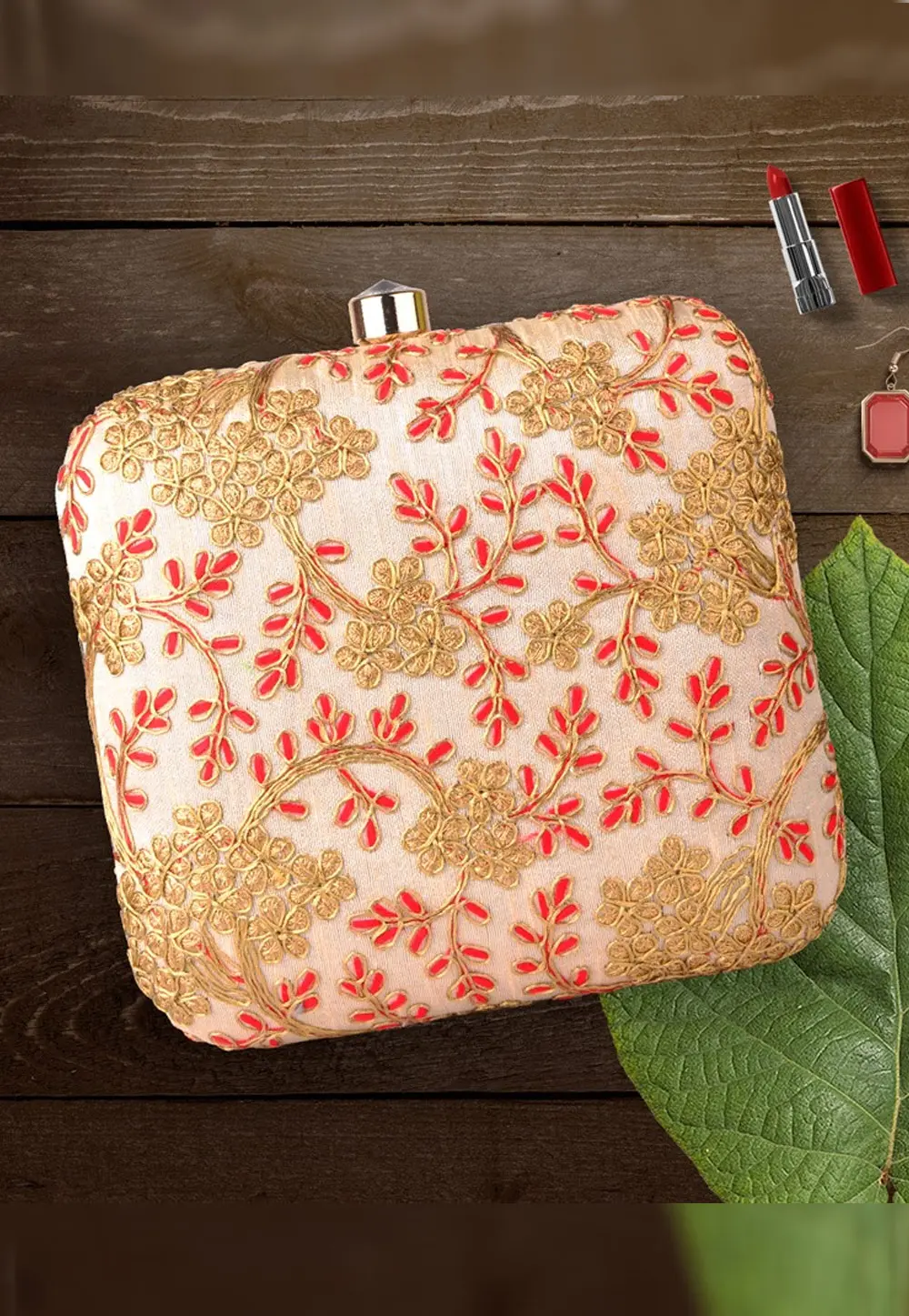 Cream Art Silk Clutch 300424