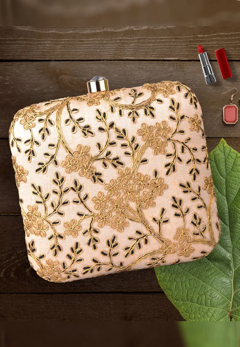 Cream Art Silk Clutch 300426