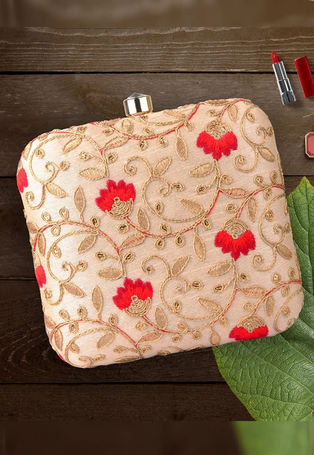 Cream Art Silk Clutch 300427