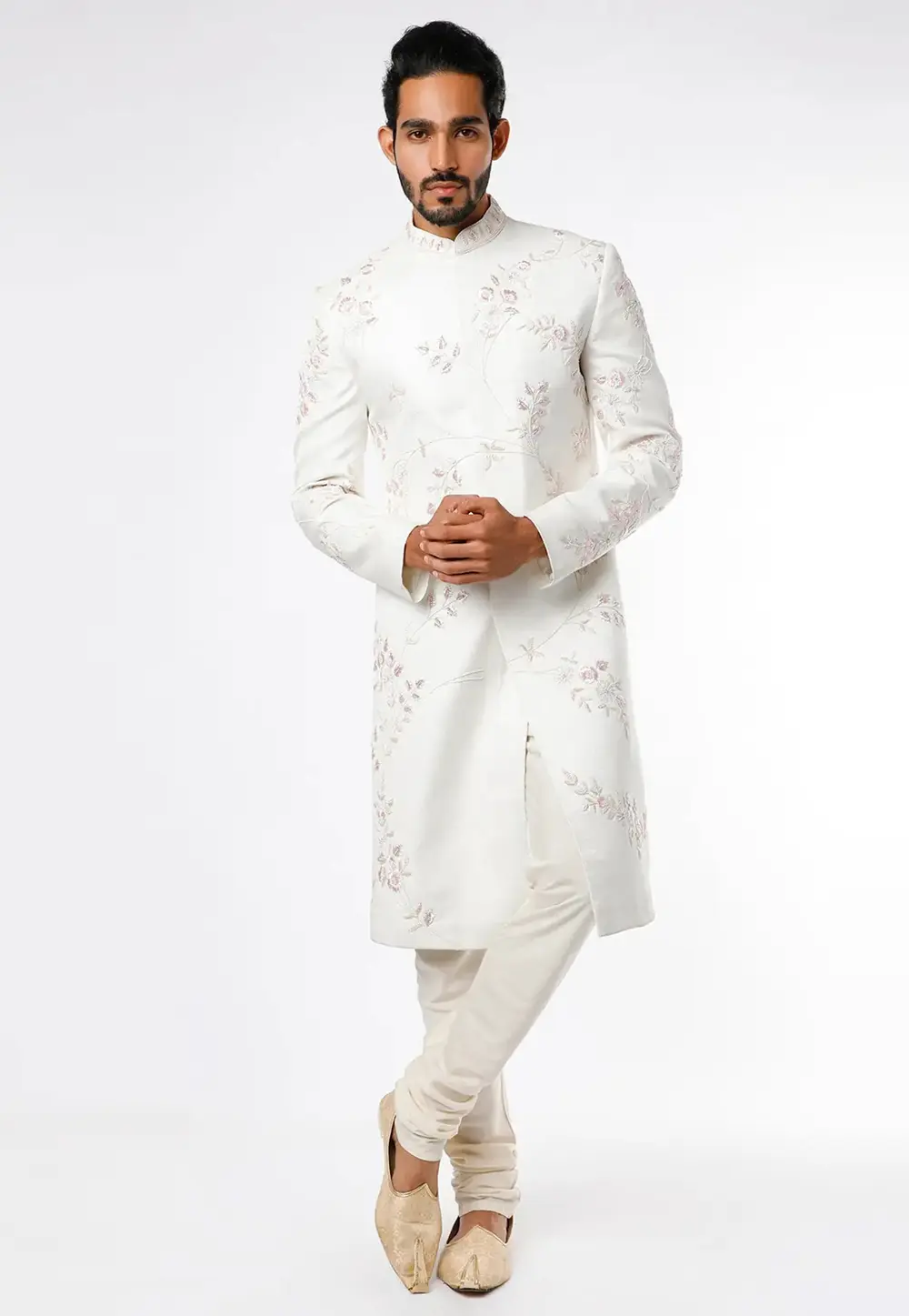 Cream Art Silk Indo Western Sherwani 300178