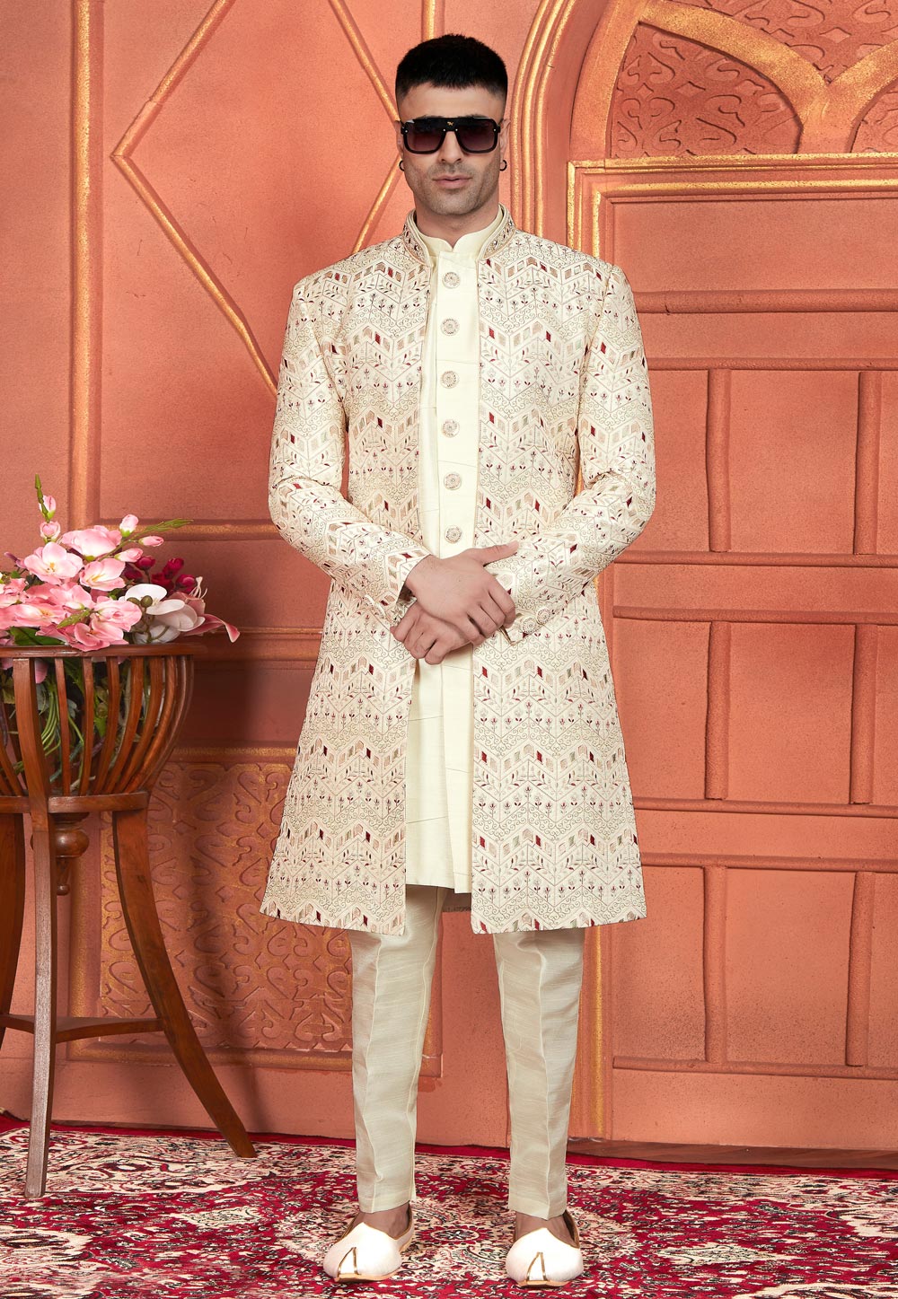 Cream Art Silk Indo Western Suit 285739