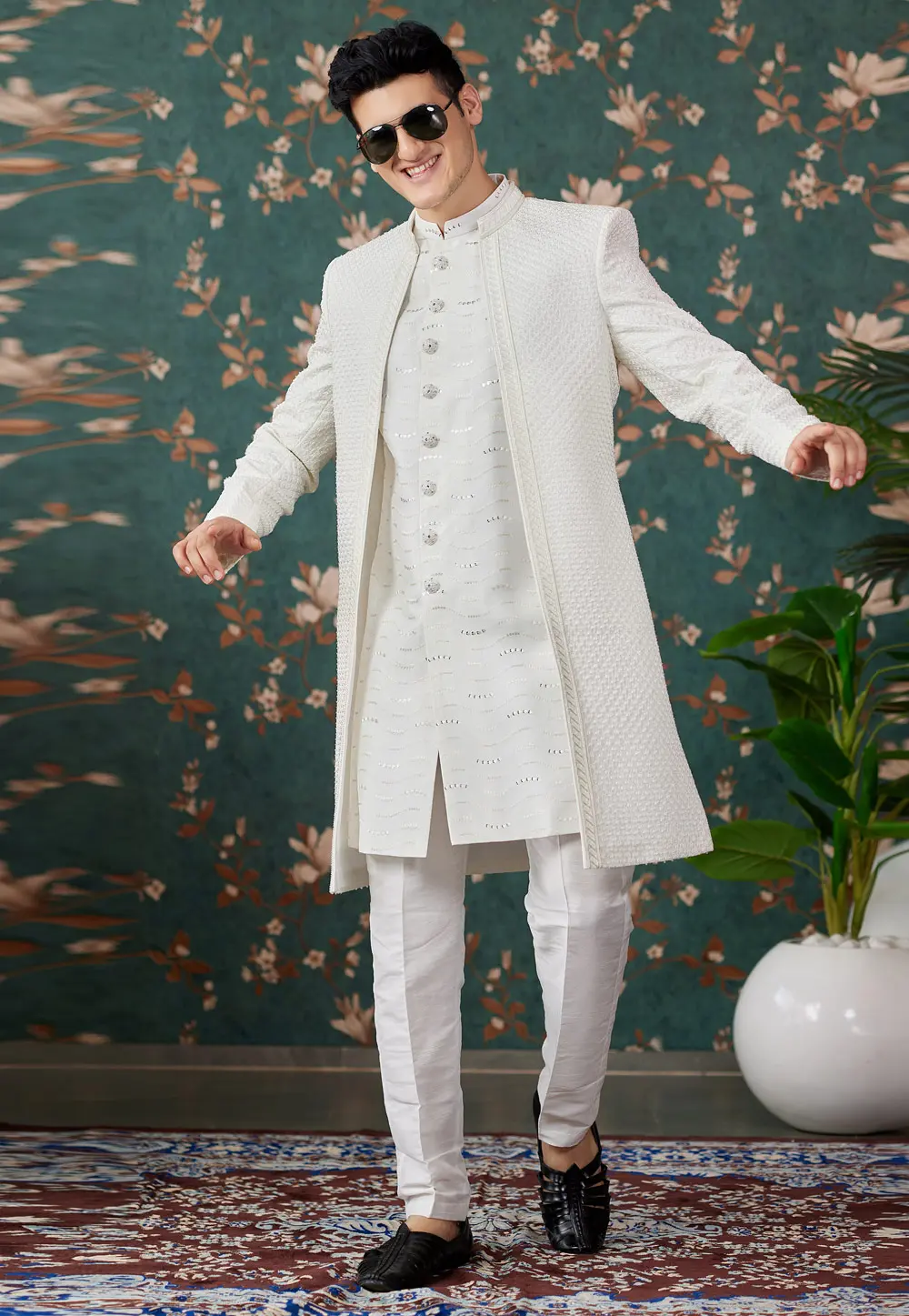 Cream Art Silk Jacket Style Sherwani 299205