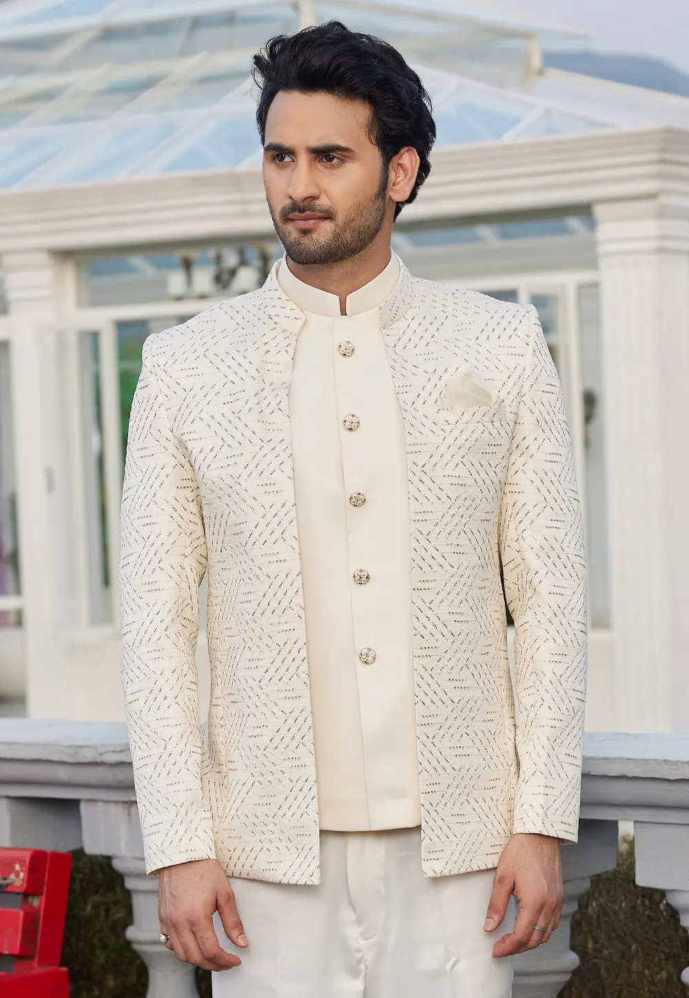 Cream Art Silk Jodhpuri Suit 302189