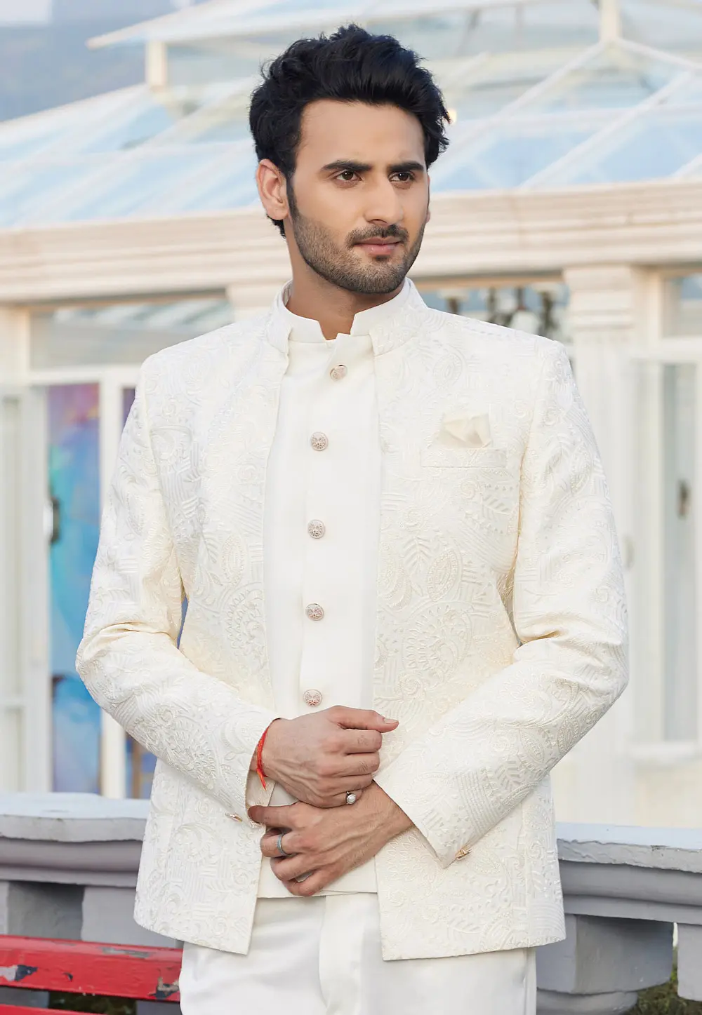 Cream Art Silk Jodhpuri Suit 302191