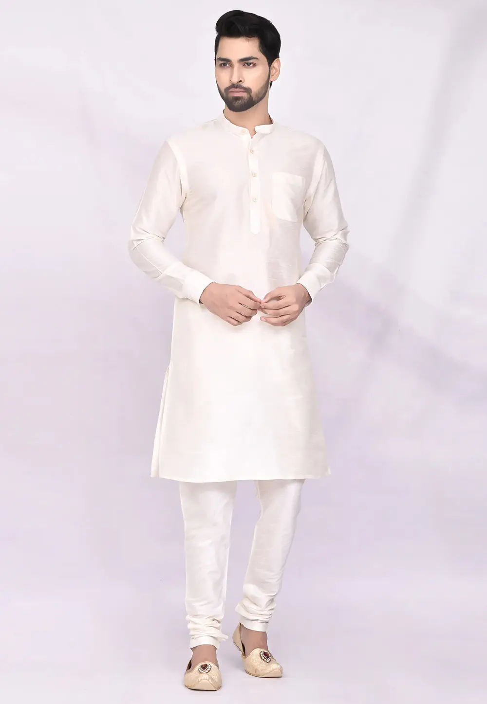 Cream Art Silk Kurta Pajama 300262