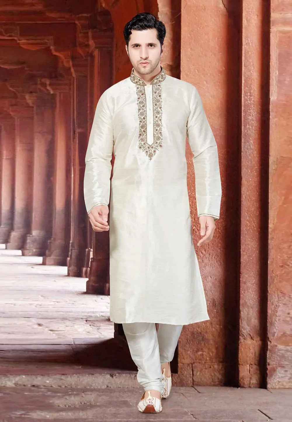 Cream Art Silk Kurta Pajama 300662