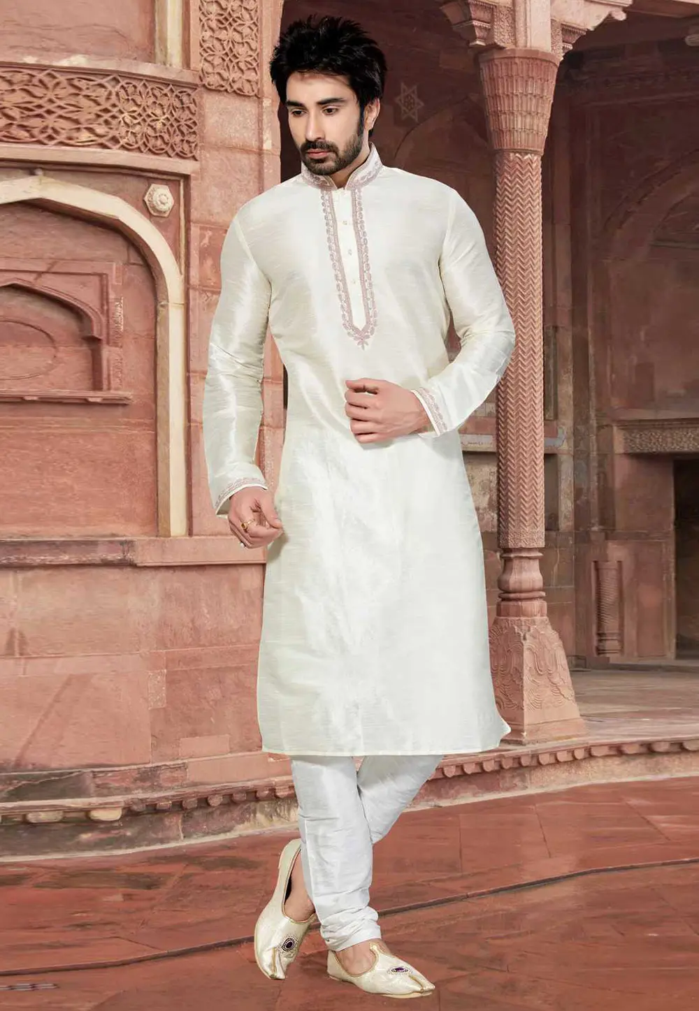 Cream Art Silk Kurta Pajama 300665