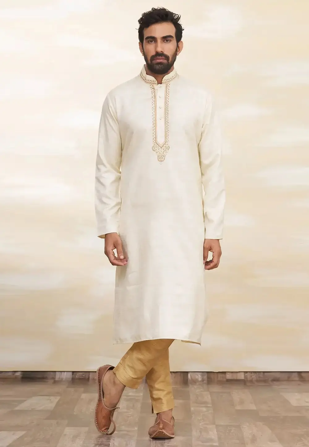 Cream Art Silk Kurta Pajama 300725