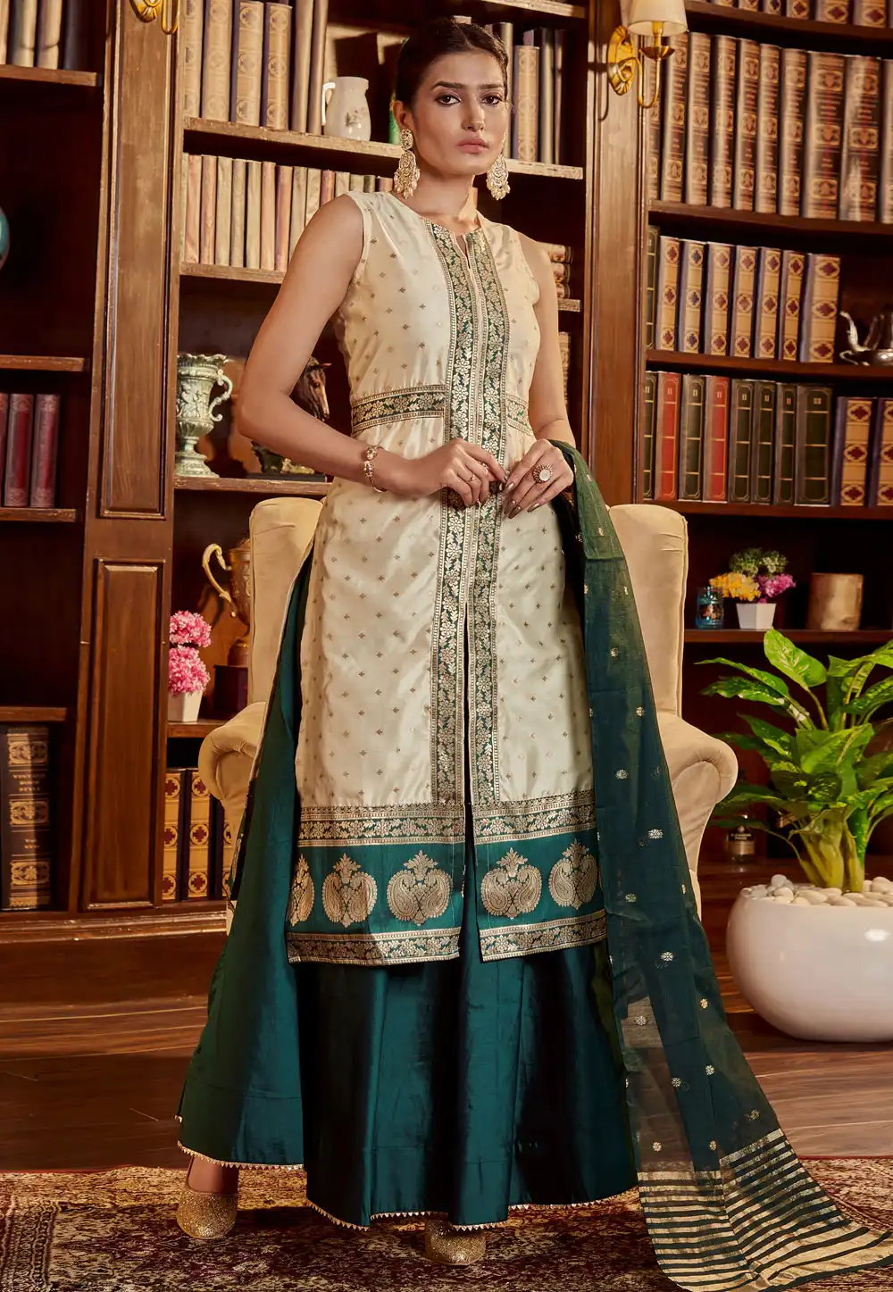 Cream Art Silk Readymade Sharara Suit 288968