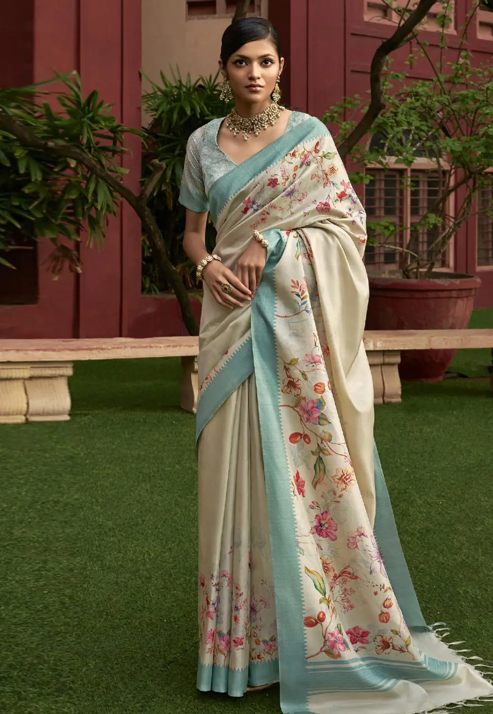 Cream Art Silk Saree With Blouse 297415